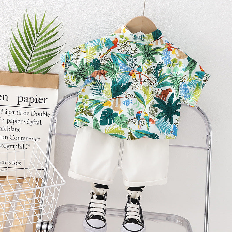 Wholesale Boys' Summer Shirt Short Sleeved and Denim Shorts Cotton Two-piece Set